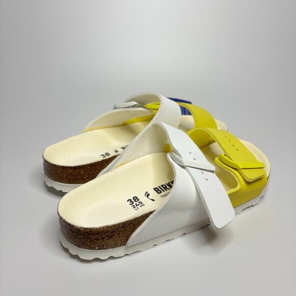 Birkenstock Arizona Split Two Strap Sandals in White/Lime Sour (Narrow) - Picture 4 of 9
